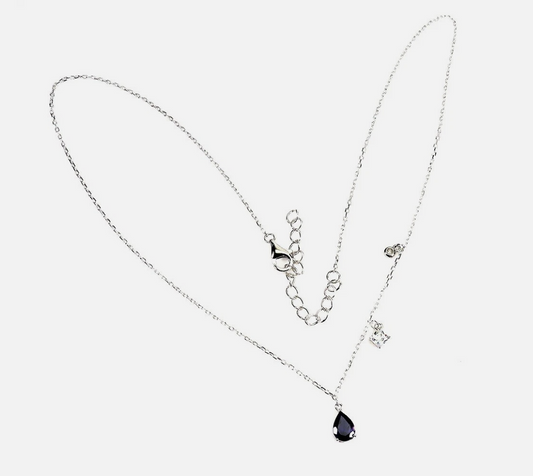 Elegant 14k White Gold Plated 925 Silver Iolite Teardrop Necklace