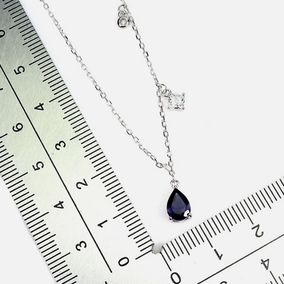 Elegant 14k White Gold Plated 925 Silver Iolite Teardrop Necklace