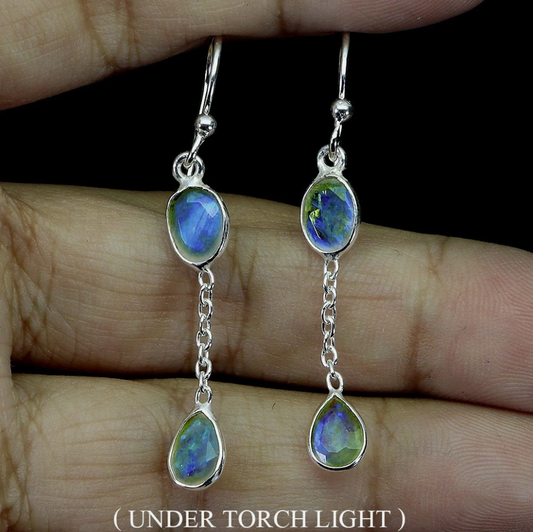 Elegant Triple-Drop Natural Moonstone Earrings – 925 Sterling Silver