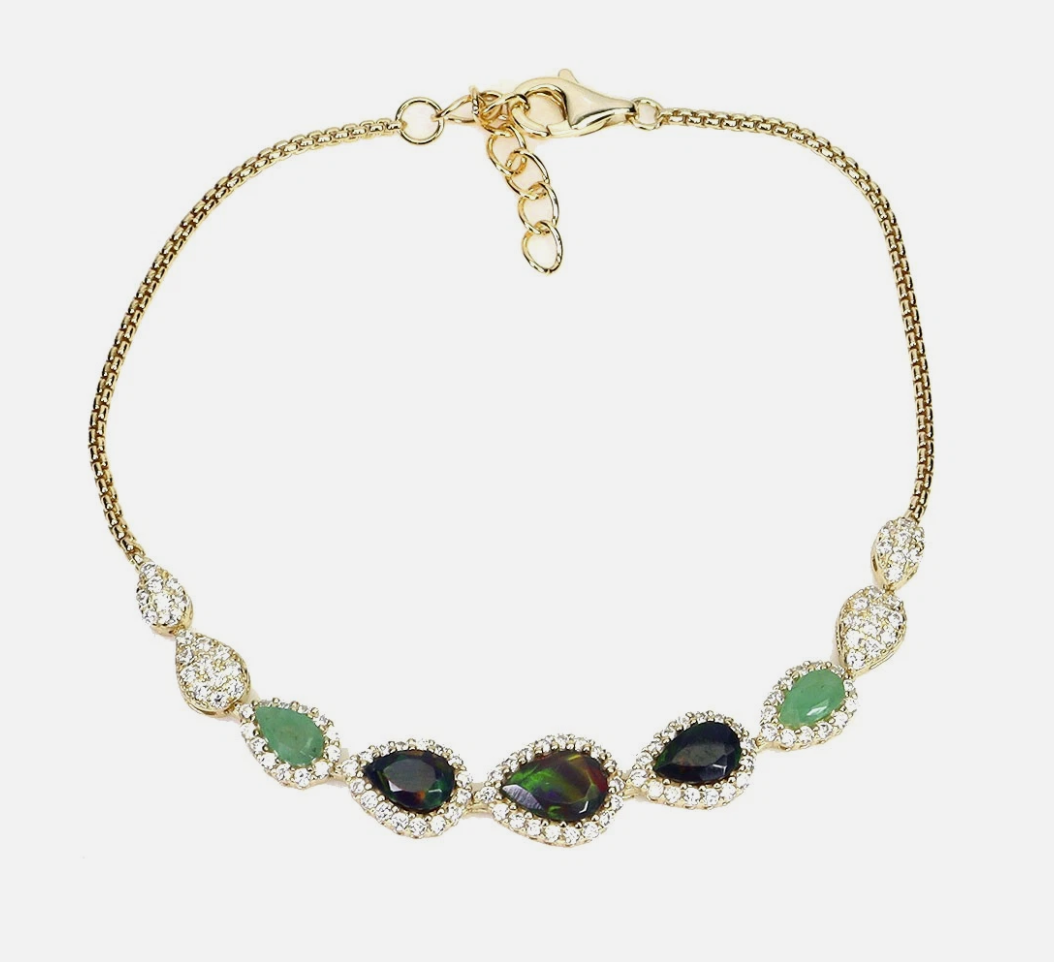 Stunning 14k Gold Plated 925 Silver Multi-Gemstone Halo Bracelet (Size 7)