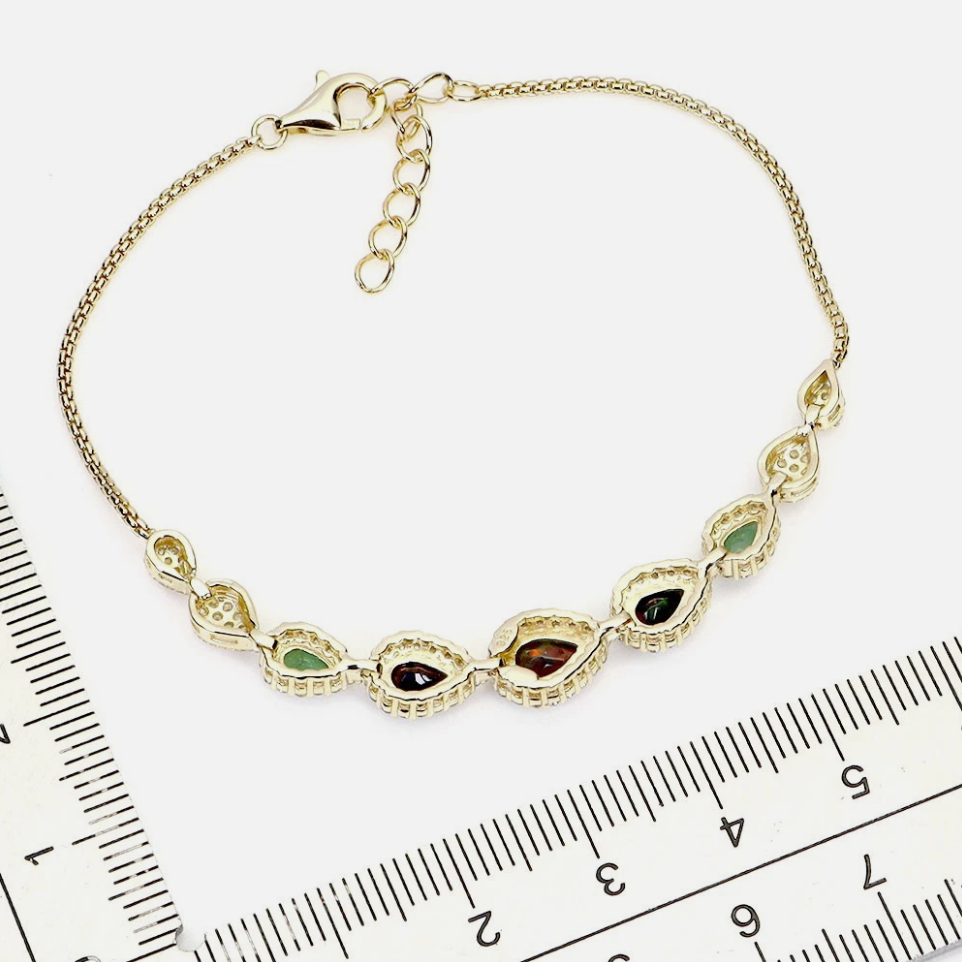 Stunning 14k Gold Plated 925 Silver Multi-Gemstone Halo Bracelet (Size 7)