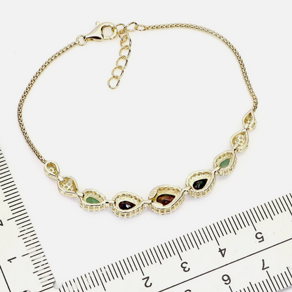 Stunning 14k Gold Plated 925 Silver Multi-Gemstone Halo Bracelet (Size 7)