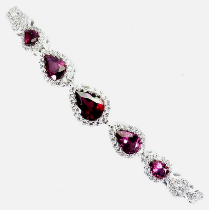 Stunning Natural Rhodolite Garnet & 14k White Gold Plated Sterling Silver Bracelet (US Size 6.5)