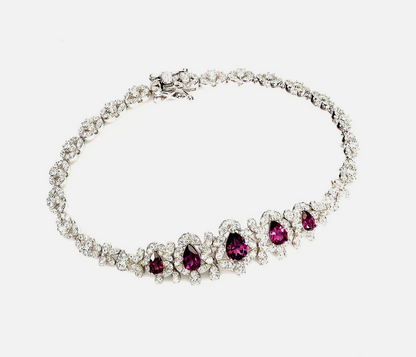 Stunning Natural Rhodolite Garnet Statement Bracelet – 925 Sterling Silver (14K White Gold Plated)
