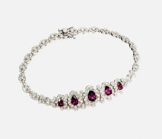 Stunning Natural Rhodolite Garnet Statement Bracelet – 925 Sterling Silver (14K White Gold Plated)