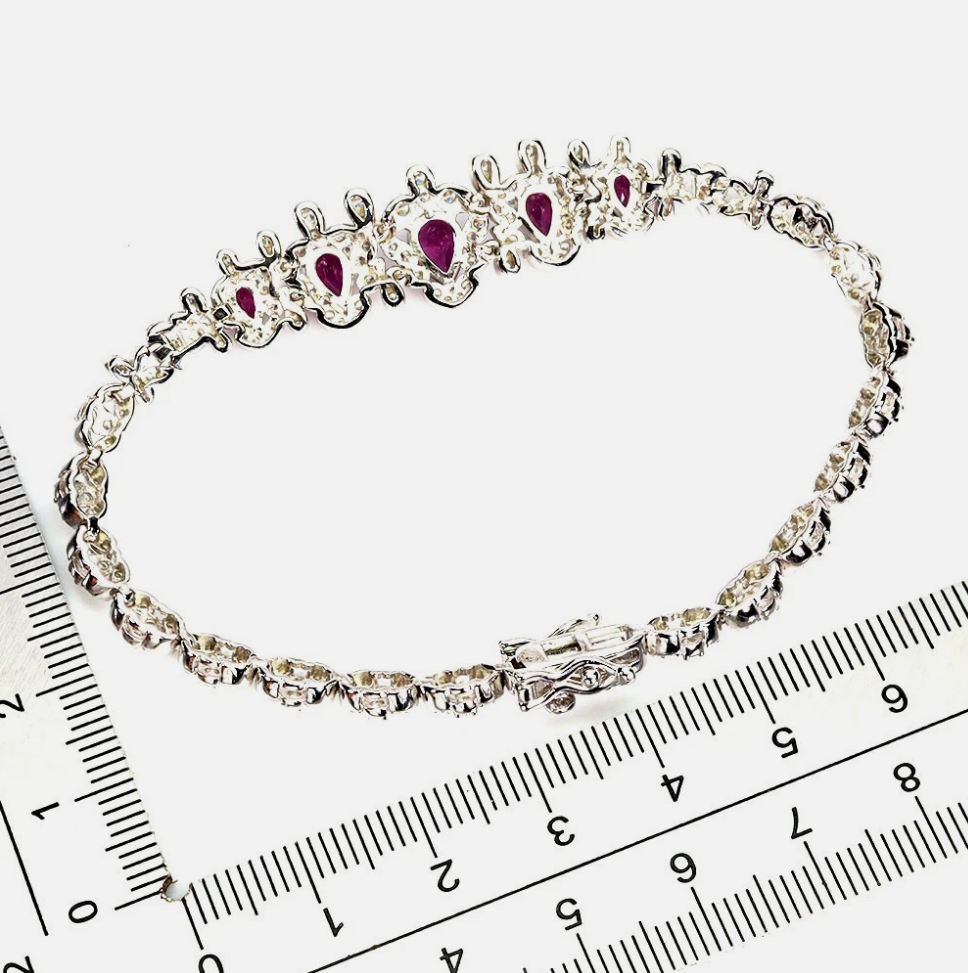 Stunning Natural Rhodolite Garnet Statement Bracelet – 925 Sterling Silver (14K White Gold Plated)
