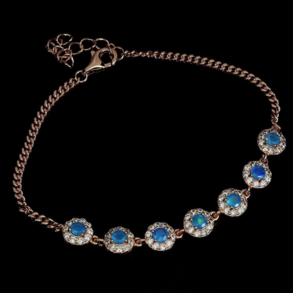 Blue Opal Halo Bracelet & 14k White Gold Plated Sterling Silver Bracelet (US Size 6.5)
