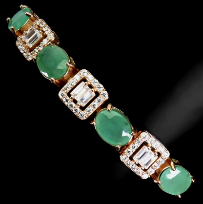 Natural Green Emerald Link Bracelet 14k Rose Gold Over 925 Sterling Silver – Size 7