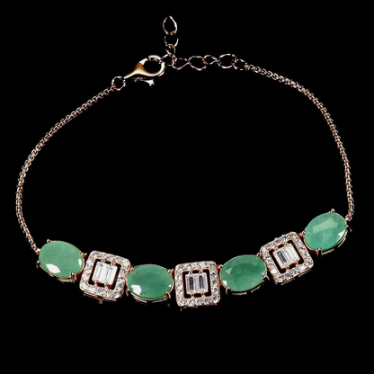 Natural Green Emerald Link Bracelet 14k Rose Gold Over 925 Sterling Silver – Size 7