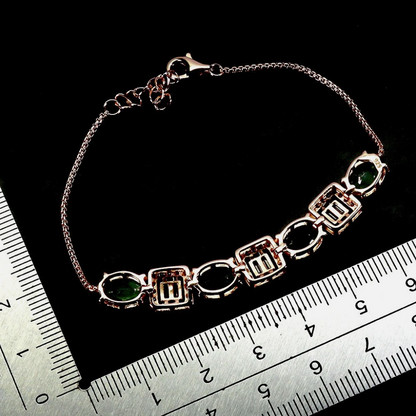 Natural Green Emerald Link Bracelet 14k Rose Gold Over 925 Sterling Silver – Size 7