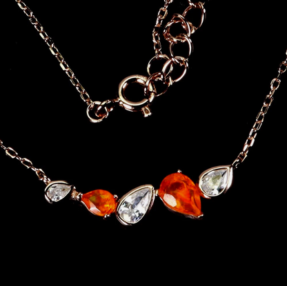 Stunning 14k Rose Gold Plated 925 Silver Ethiopian Orange Opal &amp; CZ Cluster Necklace