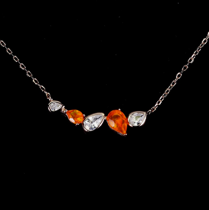 Stunning 14k Rose Gold Plated 925 Silver Ethiopian Orange Opal &amp; CZ Cluster Necklace