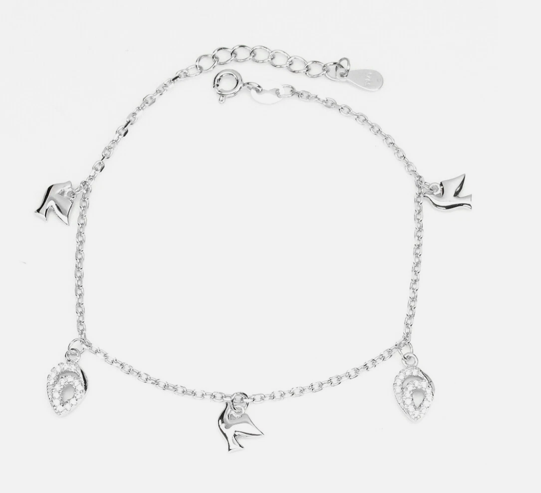 Elegant 925 Sterling Silver Dove Charm Bracelet – 14k White Gold Plated
