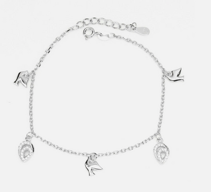 Elegant 925 Sterling Silver Dove Charm Bracelet – 14k White Gold Plated