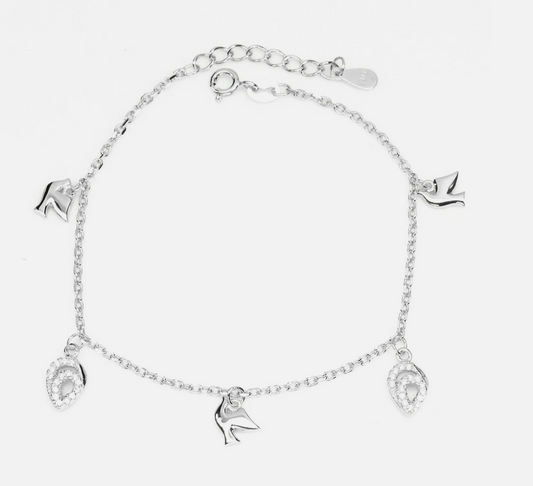 Elegant 925 Sterling Silver Dove Charm Bracelet – 14k White Gold Plated