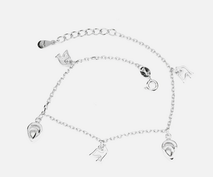 Elegant 925 Sterling Silver Dove Charm Bracelet – 14k White Gold Plated