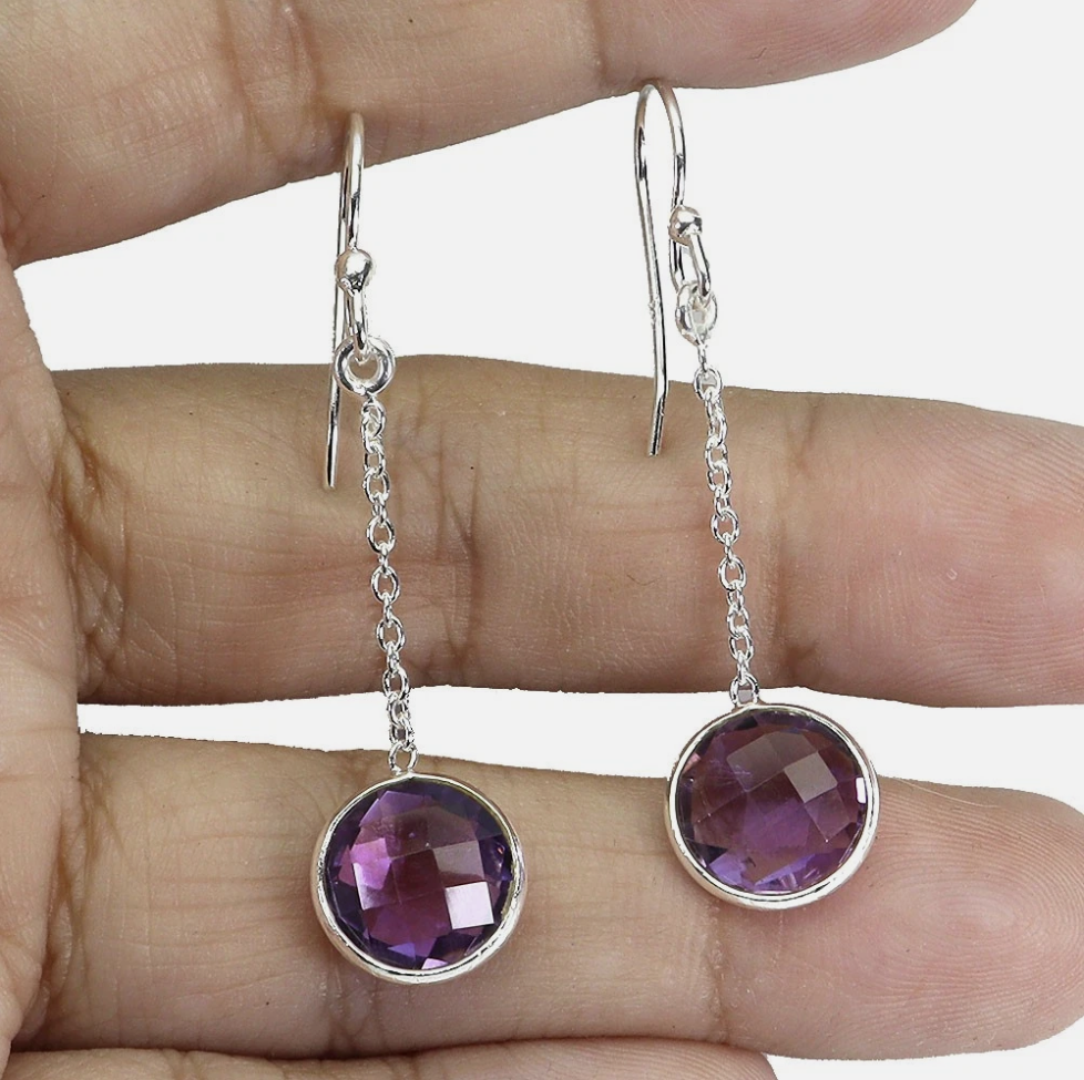 925 Sterling Silver Elegant Amethyst Drop Earrings