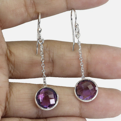 925 Sterling Silver Elegant Amethyst Drop Earrings