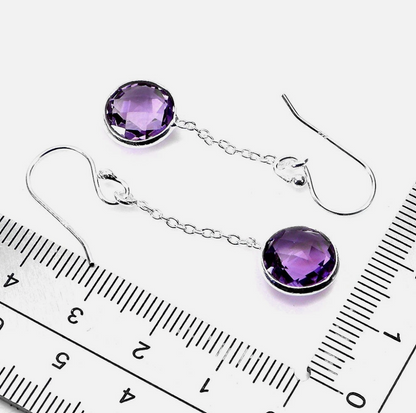 925 Sterling Silver Elegant Amethyst Drop Earrings
