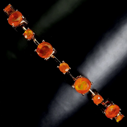 Stunning 14k Rose Gold Plated Ethiopian Orange Fire Opal Station Bracelet
