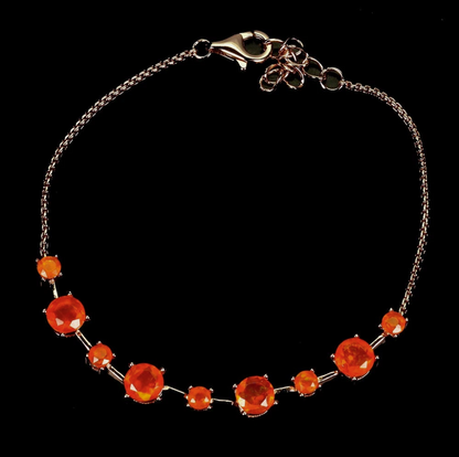 Stunning 14k Rose Gold Plated Ethiopian Orange Fire Opal Station Bracelet