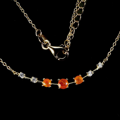 Stunning Natural Ethiopian Orange Fire Opal & CZ Bar Necklace (14k Gold over 925 Sterling Silver)