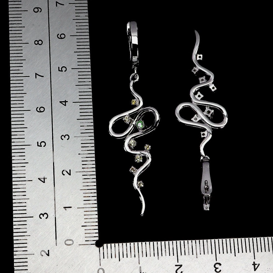 Natural Kenyan Green Tsavorite Garnet & Sapphire Drop Earrings 14K White Gold 925 Silver