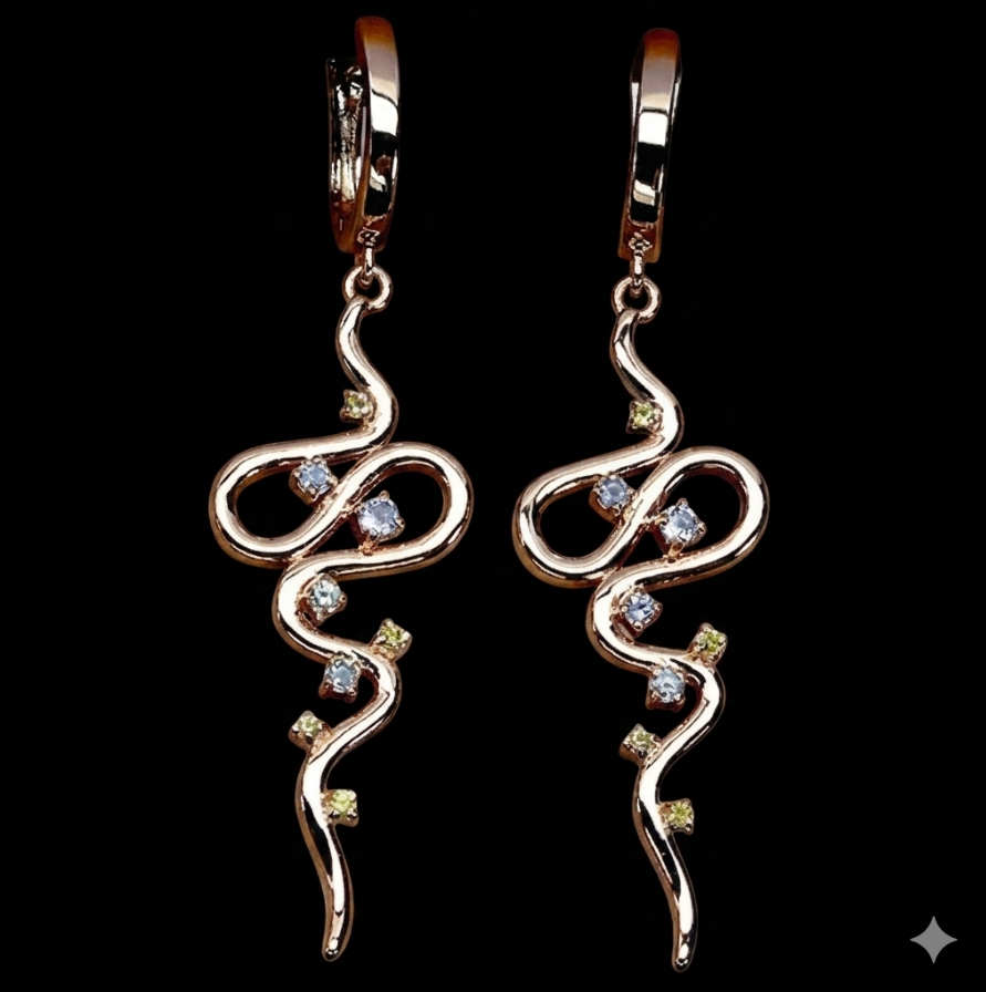 Natural Tanzanite Sapphire Cobra Drop Earrings 925 Sterling Silver 14K Gold Plated