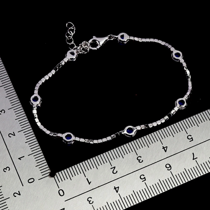 Natural Ethiopian Blue Opal Tennis Bracelet, 14K White Gold Plated 925 Sterling Silver, Round Cut Gemstone Bracelet with Sparkling CZ Accents