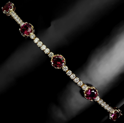 Natural Rhodolite Garnet Tennis Bracelet, 14K Gold Plated 925 Sterling Silver, Round Cut Gemstone Bracelet with Sparkling CZ Accents