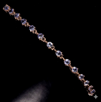 Stunning Natural Tanzanite &amp; Pearl Tennis-Style Chain Bracelet (14k Rose Gold over 925 Sterling Silver)