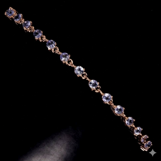 Stunning Natural Tanzanite & Pearl Tennis-Style Chain Bracelet (14k Rose Gold over 925 Sterling Silver)