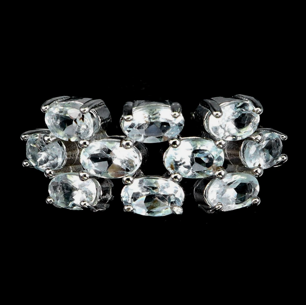 Natural Brazilian Aquamarine Multi-Stone Cluster Ring 7.5 (14K White Gold over .925 Silver)