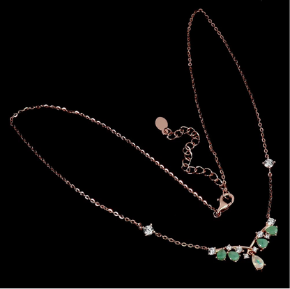 Natural Ethiopian Fire Opal &amp; Emerald Chevron Drop Necklace (14K Rose Gold over .925 Silver)