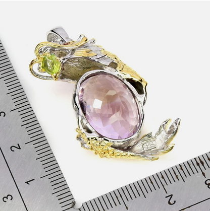 The Imperial Dragon Natural Brazilian Ametrine Talisman Pendant (14K Two-Tone Gold over .925 Silver)