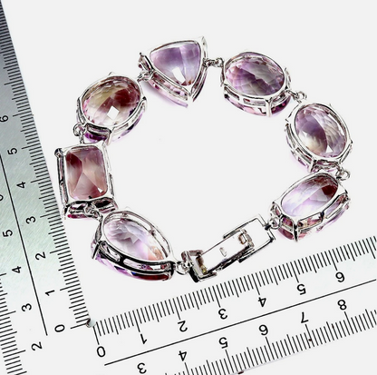 Imperial Brazilian Bicolor Ametrine Statement Link Bracelet – Flawless 14K White Gold Over .925 Sterling Silver