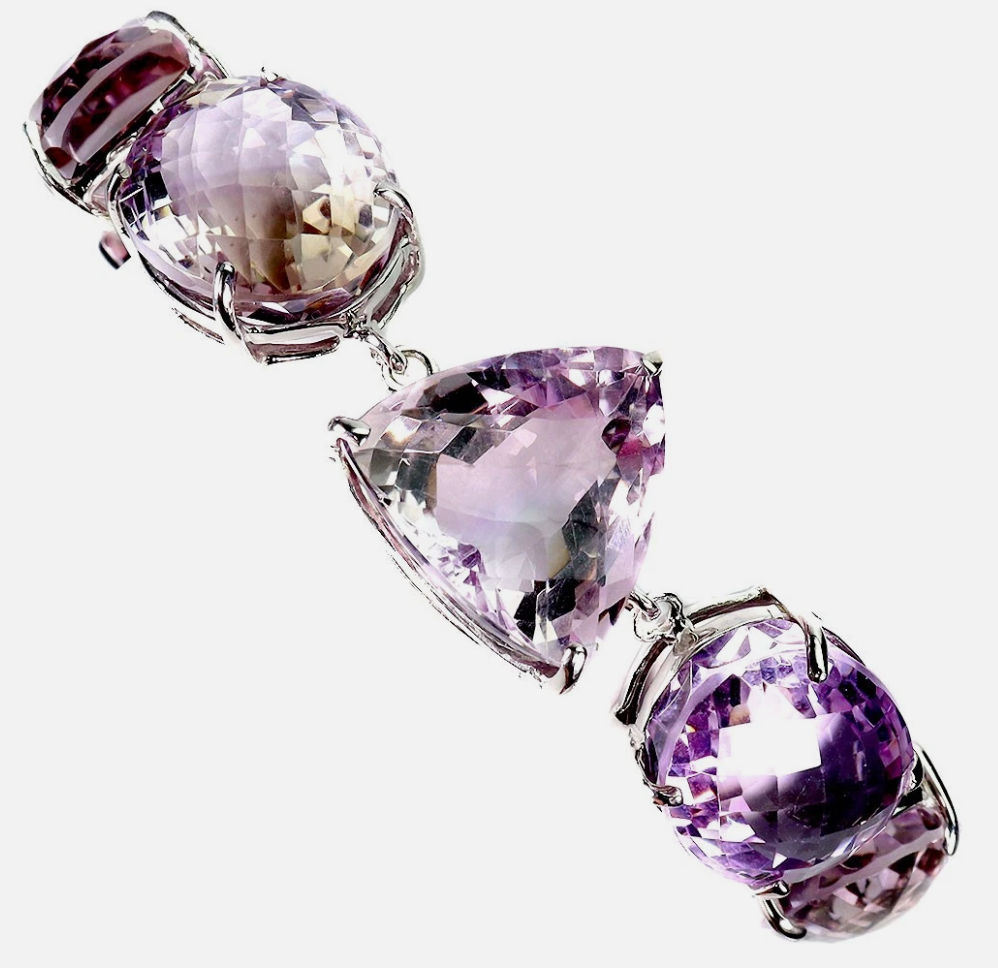 Imperial Brazilian Bicolor Ametrine Statement Link Bracelet – Flawless 14K White Gold Over .925 Sterling Silver