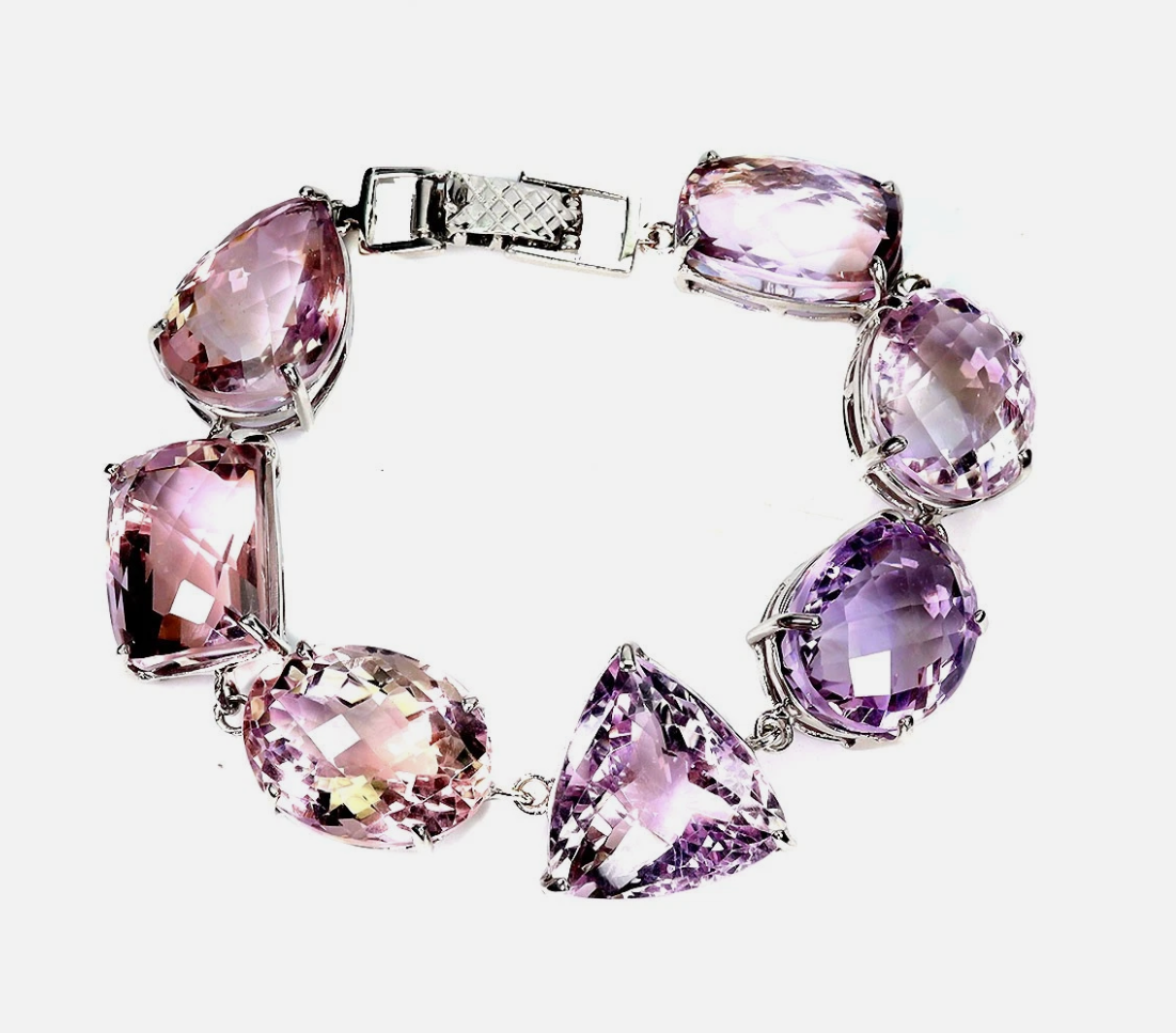 Imperial Brazilian Bicolor Ametrine Statement Link Bracelet – Flawless 14K White Gold Over .925 Sterling Silver