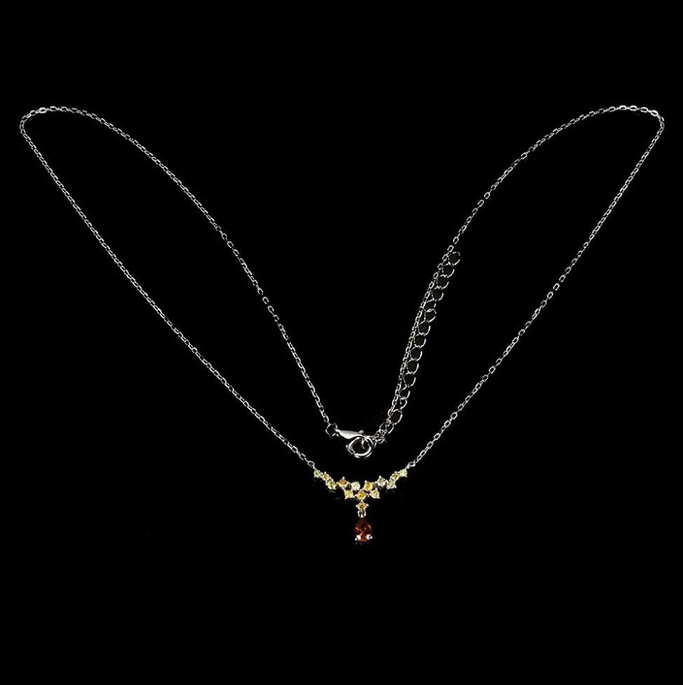 Brazilian Citrine & Multi-Tone Sapphire Cascade Necklace – Pear Cut Unheated Gems in 14K White Gold over .925 Sterling Silver