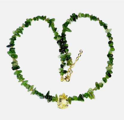 Natural Lemon Quartz & Green Jade Statement Necklace (14K Gold Over 925 Sterling Silver)