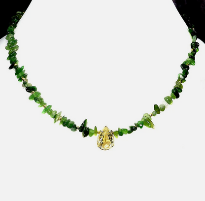 Natural Lemon Quartz & Green Jade Statement Necklace (14K Gold Over 925 Sterling Silver)