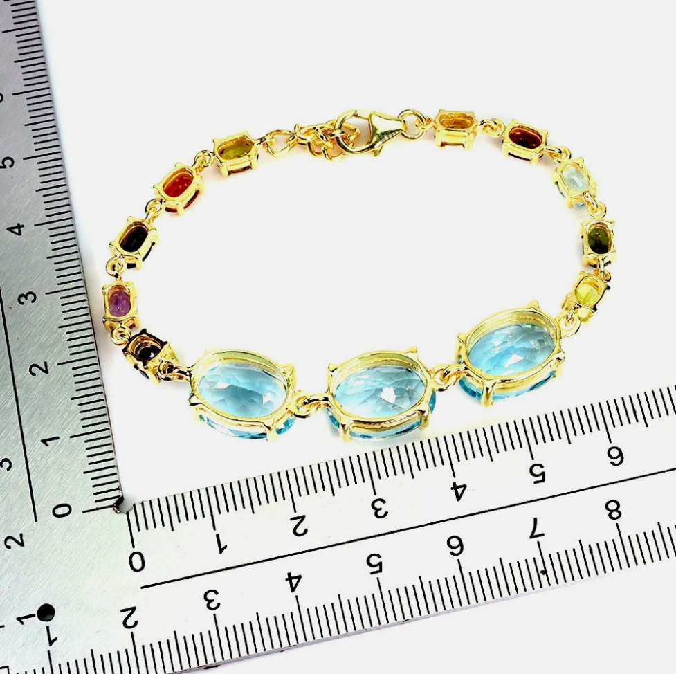 The "Aegean Horizon" 13g Sky Blue Topaz & Rainbow Tourmaline Statement Bracelet