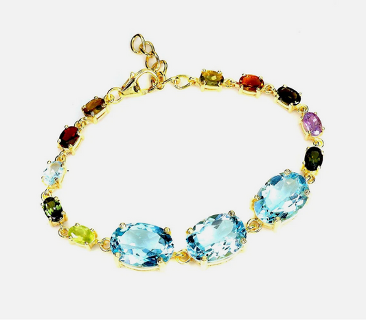 The "Aegean Horizon" 13g Sky Blue Topaz & Rainbow Tourmaline Statement Bracelet