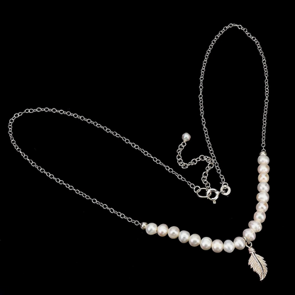 Real Baroque Pearl Necklace in 925 Sterling Silver, Dainty Cultured Freshwater Pearl Chandelier Leaf Pendant