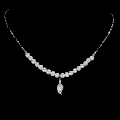 Real Baroque Pearl Necklace in 925 Sterling Silver, Dainty Cultured Freshwater Pearl Chandelier Leaf Pendant