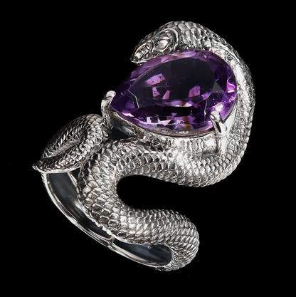 Pear Amethyst 14x10mm Cobra Sterling Silver Ring