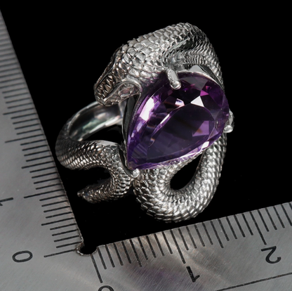 Pear Amethyst 14x10mm Cobra Sterling Silver Ring
