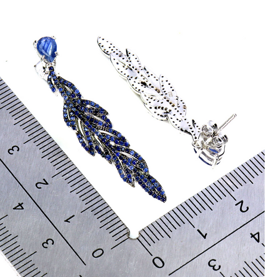 925 Sterling Silver Earrings Pear Blue Sapphire 6x4mm