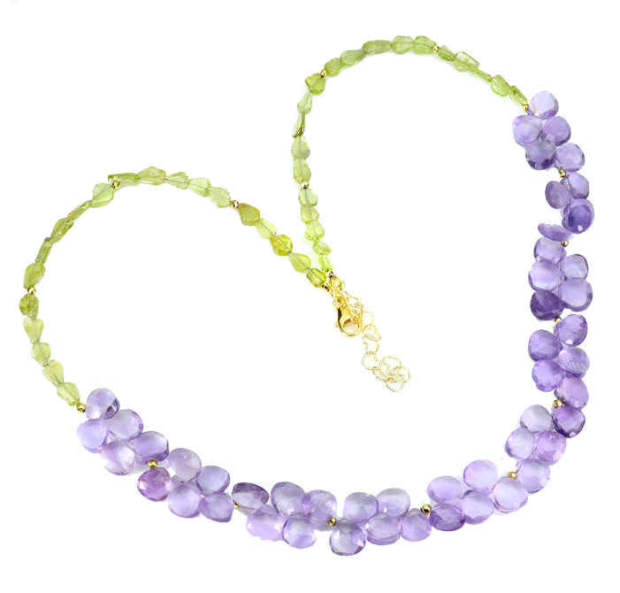 925 Sterling Silver Necklace Briolette Amethyst 8mm Peridot Gemstone 18.5inches