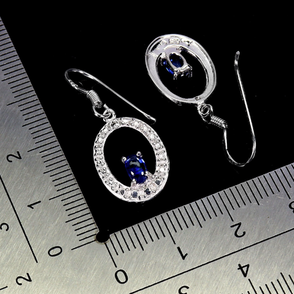 925 Sterling Silver Earrings Oval Kyanite 5x3mm White Topaz Gemstone Earrings